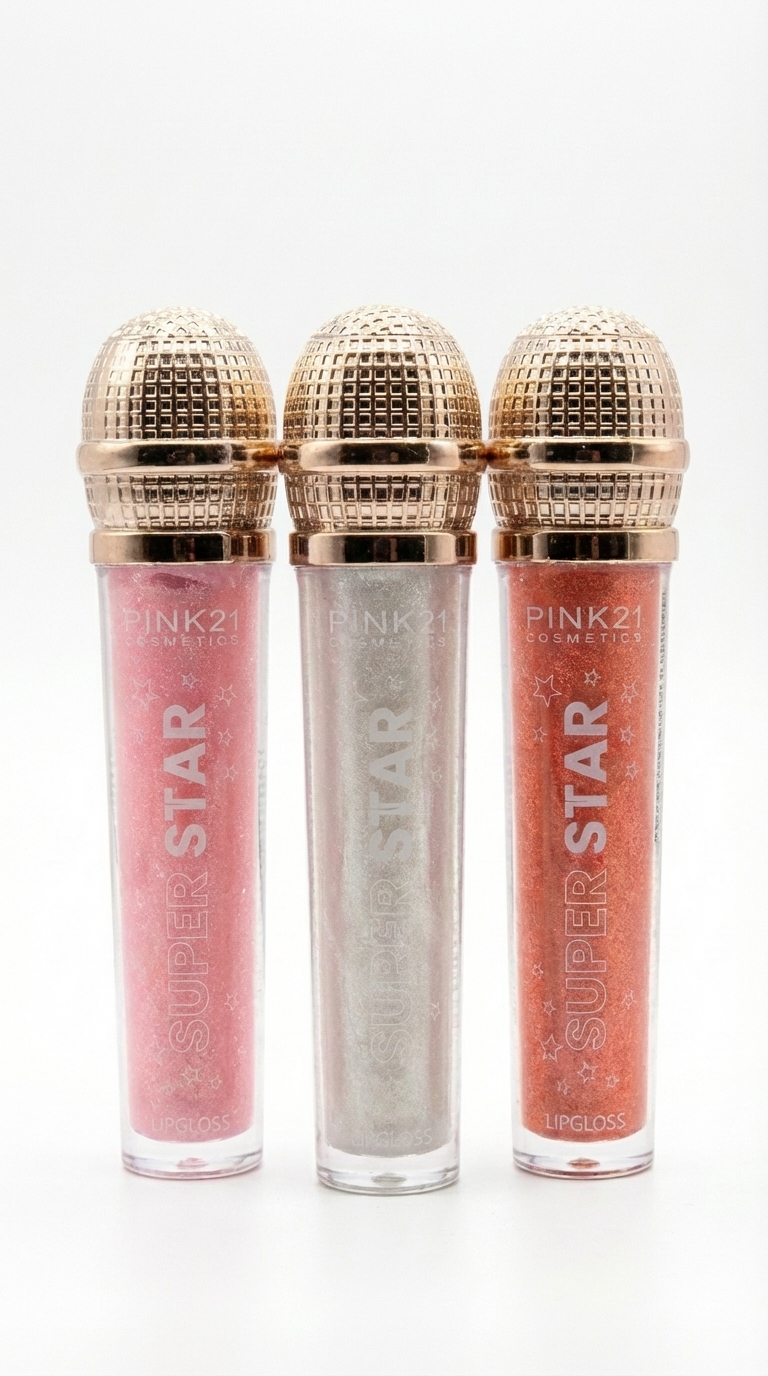 Kit com 3 Lip Gloss Super Star | Brilho intenso, efeito encantador e um toque de glamour para destacar sua beleza em qualquer ocasião.