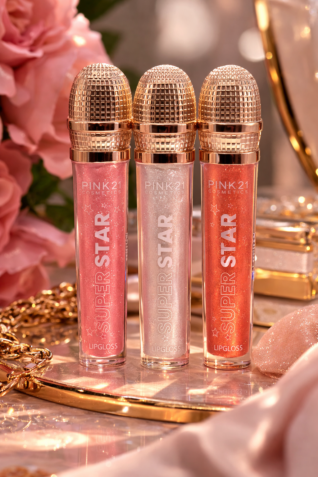 Kit com 3 Lip Gloss Super Star | Brilho intenso, efeito encantador e um toque de glamour para destacar sua beleza em qualquer ocasião. - Imagem 2