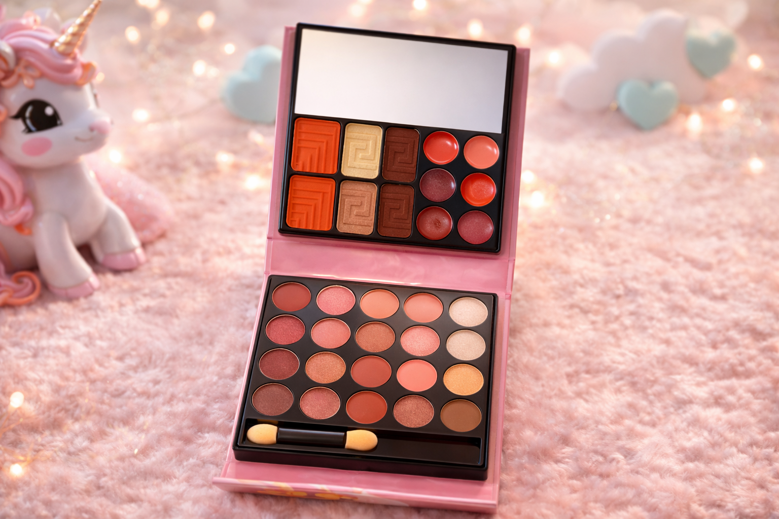 Paleta Estojo Kit de Maquiagem Yoyo Maquiam Infantil Encantadora, divertida e cheia de charme, a Paleta Estojo Yoyo Maquiamor Unicórnio Infantil é perfeita para presentear e encantar as pequenas que amam o universo da beleza. - Imagem 2