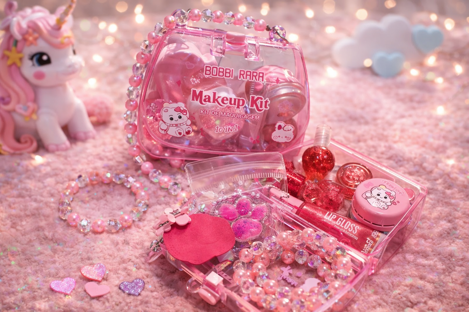 Kit de Maquiagem Lady infantil 10 em 1 Bobbi Rara | Um kit lindo, delicado e apaixonante para encantar as pequenas. O Kit de Maquiagem Lady Infantil 10 em 1 Bobbi Rara é aquele presente que brilha nos olhos e faz sucesso logo de cara. - Imagem 2